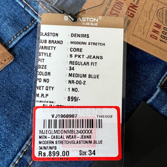 Glaston men’s  Jean smart comfort fit metal rivet pkt stretch denim Size 34 - Picture 10 of 10